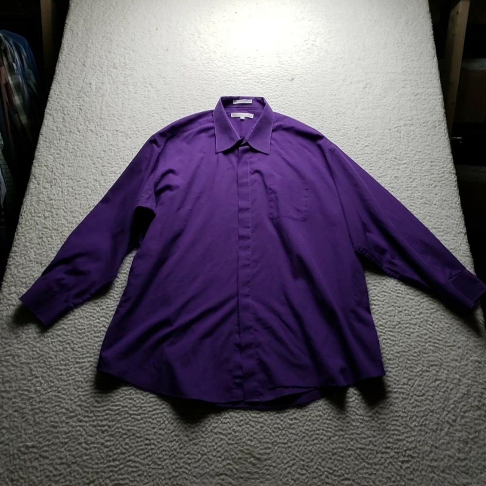 Damante Dress Shirt Mens Big 18.5 34/35 Purple Solid Relaxed Fit Woven LS
